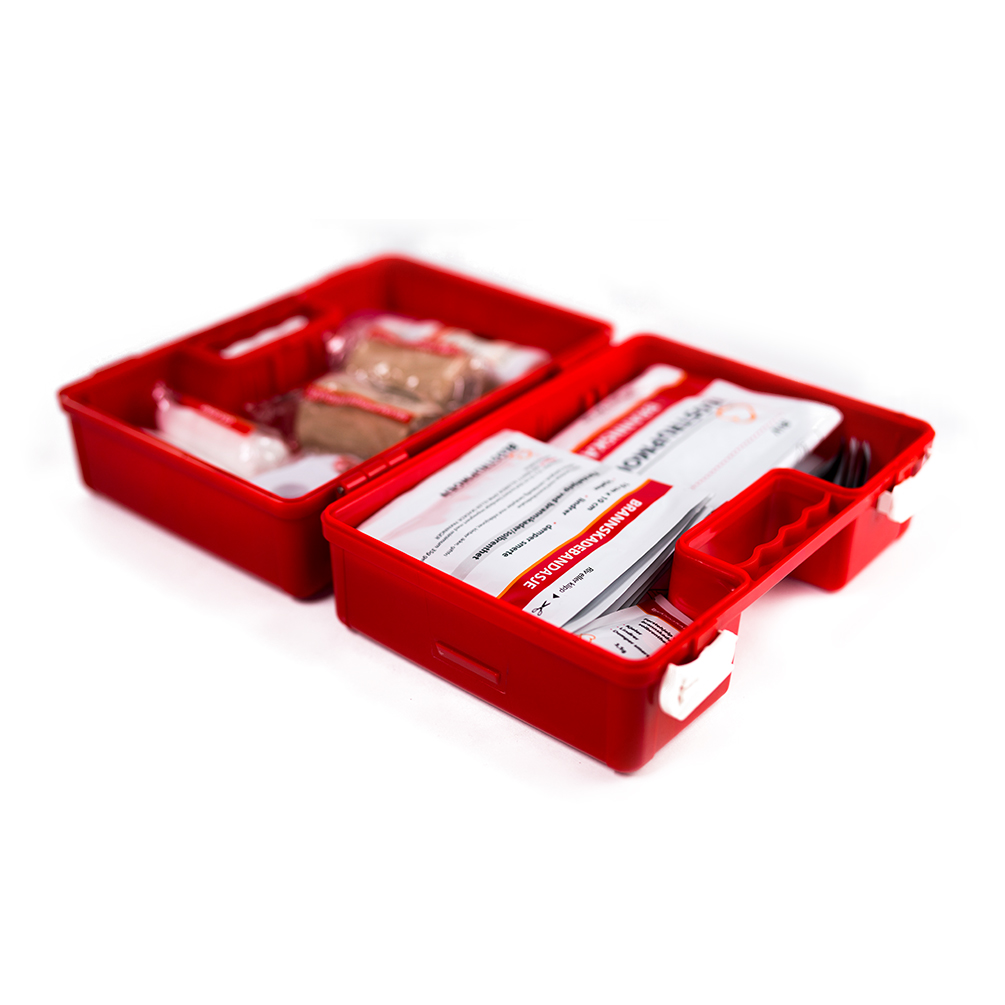 Et åpent brannskadeskrin med synlig innhold